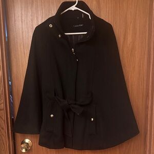 Calvin Klein Black Cape with Bow Accent